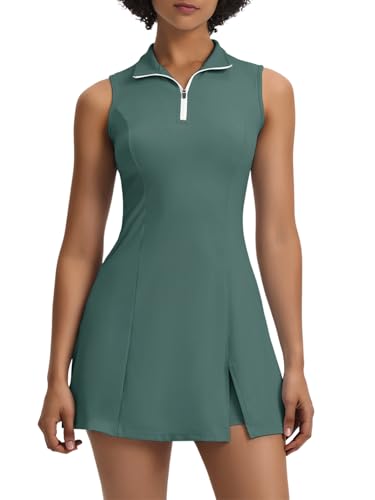 Dokuritu Tennis Dresses for Women,Tennis Golf Dresses for Women with Shorts Sleeveless Exercise Athletic Dress with Pockets Light Green