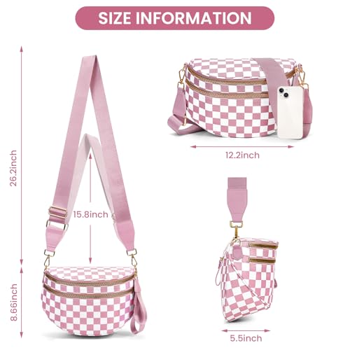 Image of hibear Checkered Crossbody Bag Spacious Bum Bags for Women Nylon Crossbody Fanny Packs Checkered Purse Belt Wallet
