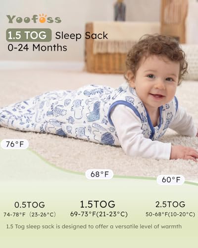 Image of Yoofoss Baby Sleep Sack 0-6 Months, 1.5 Tog Baby Wearable Blanket with 2-Way Zipper, 100% Cotton Organic Fabric Winter Infant Sleeping Sack, Warm Soft Comfy