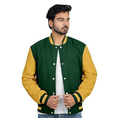 Image of Men's Fashion Varsity Jacket Causal Slim Fit Wool Letterman Baseball Bomber Jackets