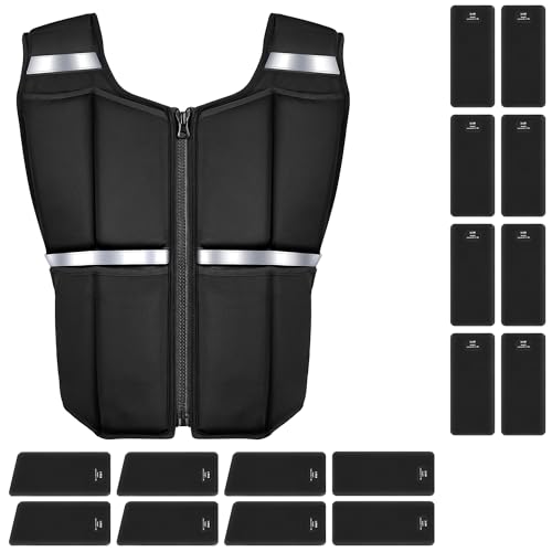ONETWOFIT Chaleco Lastrado Ajustable 20 kg, Chaleco Peso Entrenamiento con 16 Pesas de Silicona, Chaleco Lastre con Cremallera, para Musculación y Entrenamiento de Fuerza,con bandas reflectantes