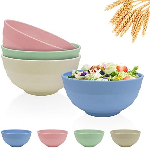 Numkey Set of 4 Wheat Straw Bowls 60 oz, Salad bowls, Unbreakable Large Cereal Bowls, Oversized Lightweight soup Bowl Dishwasher & Microwave Safe BPA Free Cereal Bowls for kitchen (Multicolor)