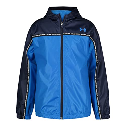 Under Armour Boys Windbreaker, Zip-Up Jacket, Water Repellent And Windproof Windbreaker, Blue Circuit Taping, Large #TOP17