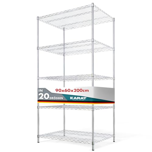KARAT Étagère en métal décorative et robuste pour salle de bain, cuisine, bureau, salon et extérieur (90 x 60 x 200 cm, chrome-himalaya : diamètre 25 mm)