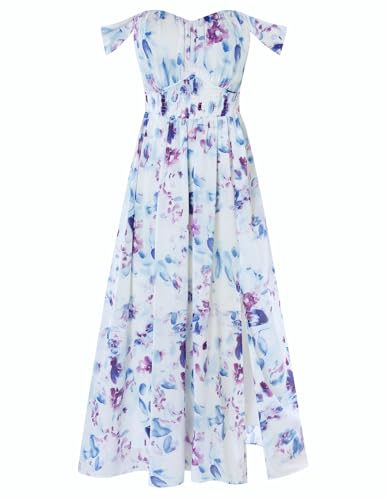 Image of GRACE KARIN 2026 Women's Summer Floral Wedding Guest Dress,Beach Flowy A Line Maxi Off Shoulder Bridesmaid Dresses
