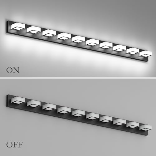 Image of Ralbay 66inch Matte Black Bathroom Vanity Lights Metal Acrylic LED Modern Black Bathroom Wall Lighting Fixtures