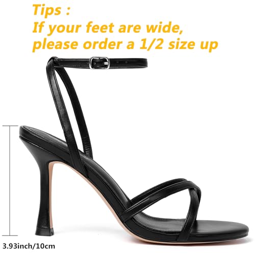 Image of Mostrin Strappy Heels for Women Ankle Strap Heels Women's Heeled Sandals for Party Prom Wedding
