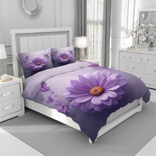 Funda nórdica de loto morado 3D microfibra reversible para cama de 135 y 150 3