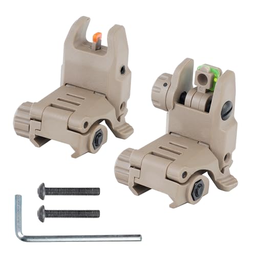 SANGRUTON Flip Up Sights Polymer Front and Rear Sight Set Fiber Optic Sights for Picatinny (Tan Backup Sights)