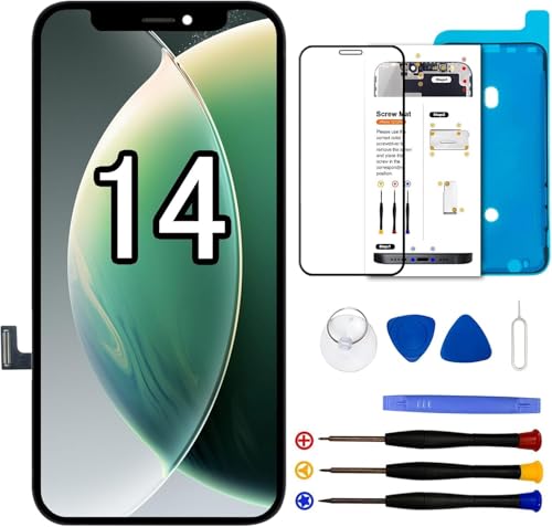Dinow for iPhone 14 Screen Replacement Kit 6.1 inch LCD Screen for iPhone 14 3D Touch Screen Digitizer Frame Assembly Set with Repair Tools Adhesive and Tempered Glass