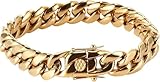 Fashion Jewelry 18K Pure Gold Cuban Bracelet for Men and Women Hip Hop Bracelet Best Gift for Birthday/Valentine's Day/Christmas, Gift Box Packaging (7.5in)