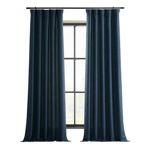 HPD Half Price Drapes Cortinas Italianas de Lino sintético para oscurecer la habitación, el Dormitorio y la Sala de Estar, 50 x 96 Pulgadas, (1 Panel), Color Azul Sargento