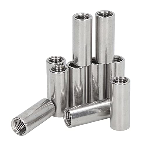 Pack of 10 M12 x 1.75-Pitch 40mm Length Round Coupling Nut 304 Stainless Steel Female Fully Threaded