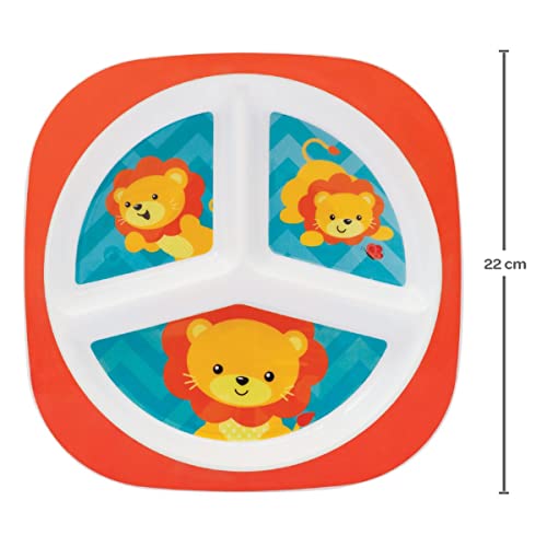 Kit Refeição Infantil 3 Peças Prato com Divisórias Prato Raso e Bowl Buba Animal Fun (Leão)