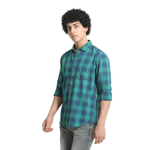 Image of BASICS 100% Cotton Checked Shirt for Men | Slim Fit | Everyday Smart Casual Wear | Full Sleeve