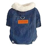 ISUPY ペット服 デニム ジャケット コート 冬 犬服 可愛い 犬猫洋服 ドックウェア パーカー 裏起毛 防寒 防風 暖かい 厚手 小型犬 中型犬 冬服 お出かけ 散歩 (S,ダークブルー)