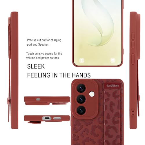 Image of Compatible with Samsung Galaxy S26 Case with Strap Wrist Wine Red | Cheetah Print Shockproof Soft TPU Protective Cover for Women Girls, Slim Anti Scratch Case 6.3 Inch, Wine Red