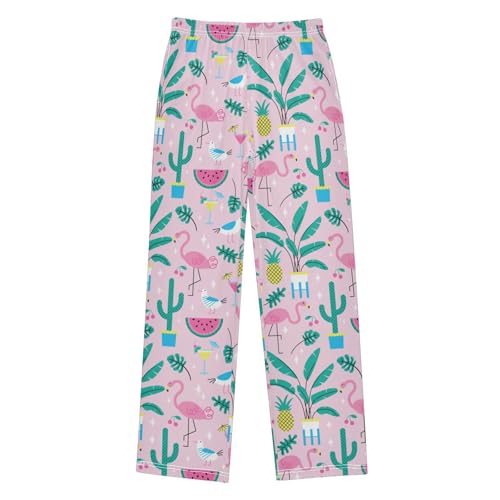 Summer Flamingo Cactus Pineapple Boys Long Pants Soft Trousers Elastic Waist Kids Lounge Bottoms with Pockets S-XL