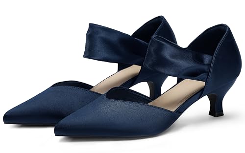 Womens Low Kitten Heels Pointed Toe Slip on Pumps Ankle Strap Elegant Party Wedding Dress Shoes2
