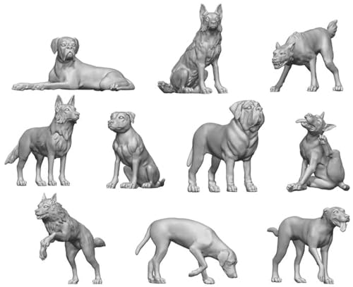 Kit d'impression 3D pour diorama chiens 10 pièces résine haute précision