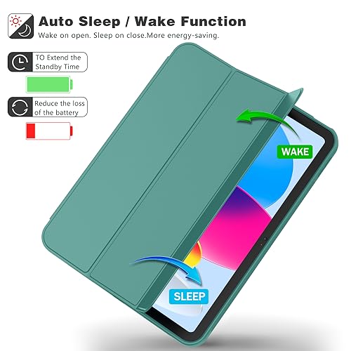 Image of ToaPoia Case for iPad (A16) 11 Inch 2025 /iPad 10th Generation 10.9 Inch 2022, Slim Trifold Stand Protective Cover with Pencil Holder and Soft TPU Back,Support Auto Sleep /Wake (Forest Green)
