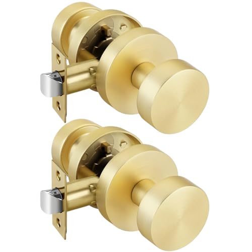 Image of Goldenwarm Gold Door Knobs Passage, Zinc Alloy Keyless Brushed Gold Door Knobs Interior for Hallway & Closet & Living Room, Non-Locking Function, Adjustable & Reversible (2 Pack)