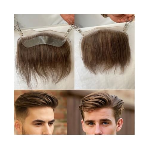 Toupet hommes Postiche en dentelle invisible HD 4 cm x 18 cm for homme, postiche frontal en dentelle, peau arrière en PU, 4 #, marron, for systèmes de remplacement en retrait Perruques Toupee Cheveux