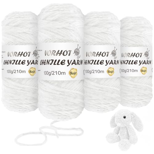 VORHOT 400g Laine Chenille Crochet, 4 Rouleau Fil Chenille Croche...