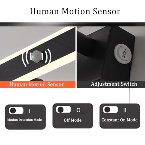 Apliques de pared modernos LED en negro con detector de movimiento inteligente 3