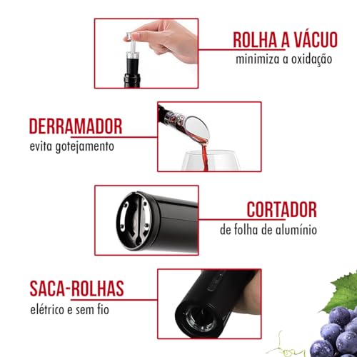 Abridor Vinho Garrafa Saca Rolha Elétrico Kit Automático Pilhas