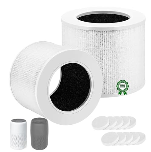 Core Mini Replacement Filter Compatible with LEVOIT Core Mini Air Purifier, 3-in-1 H13 True HEPA, High Efficiency Activated Carbon, Compared to Part Core Mini-RF,White (2 Filter +10 Fragrance Sponge)