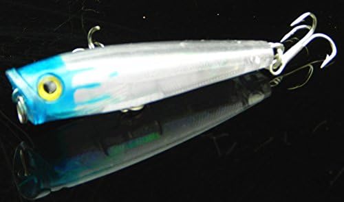 Hooked Up Fishing Top Water Popper 2 1/2-Inch Lure Plastic Floating Casting Crankbait Great for Saltwater and Freshwater (Blue)