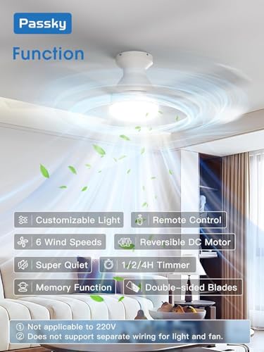 Image of Passky 42 Inch Smart Ceiling Fans with Lights, Low Profile, Alexa, White | Remote /Alexa Voice Control, 6 speeds, Dimmable 3CCT Light, Quiet Reversible DC Motor, Timer, Memory, Flush Mount for Bedrooms