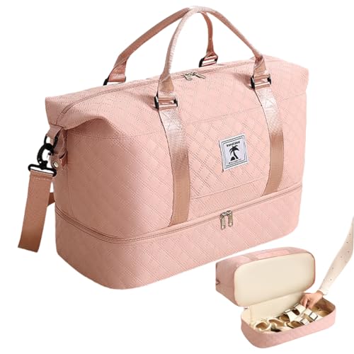 Travel Duffle Bag with Shoe Compartment, Large Weekender Tote for Women,Carry on Overnight Bag,Gym Duffel Bag with Wet Pocket, Hospital Bags for Labor and Delivery ，Pink