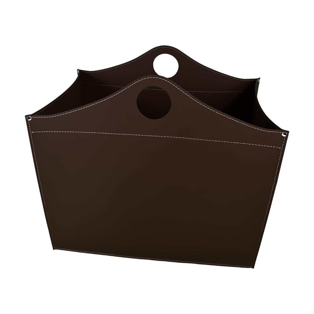 LIMAC Design WOODBAG Contenitore portalegna in cuoio, borsa porta legna da interno, cesto per legna da ardere, con ruote gommate, con 4 ruote gommate, prodotto in Italia. (Marrone Scuro)