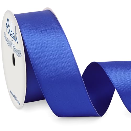 Ribbli Royal Blue Double Faced Satin Wired Ribbon 1.5 Inch Blue Christmas Ribbon for Gift Wrapping Wreaths Garland Tree Decoration Crafts Home Decor-Continous 10 Yards