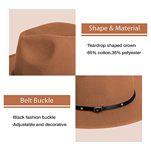 Image of Wide Brim Fedora Hats for Women Mens Felt Fedora Hats With Belt Buckle