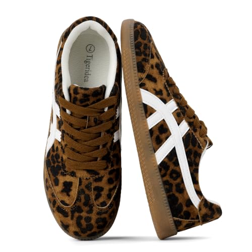 Image of Tigeridea Casual Sneakers for Women Lightweight Lace Up Tennis Shoes | Non-slip Lace Up Fashion Sneaker, Round Toe Retro Walking Shoes, 2026 Trendy Comfortable Trainers