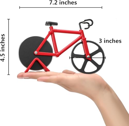 Image of SIGNAMIO Bicycle Pizza Cutter and Sandwich Slicer - Red, Ergonomic Non-Slip Handle, Stainless Steel Pizza Wheel for Kitchen, Ideal Roti, Paratha, Chapati, Brownie & Slice Cutter
