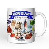 OrnamentallyYou State Travel Landmark Mugs – 12 oz Ceramic Coffee Cups, U.S. Souvenir Gift for Tourists (Artistic Rhode Island State Themes and Landmarks Mug)