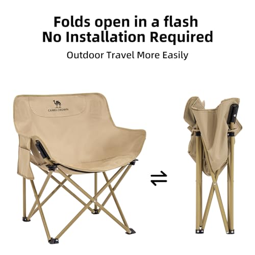 CAMEL CROWN Cadeiras de acampamento, portátil, compacta, leve, dobrável, com bolso lateral e bolsa d
