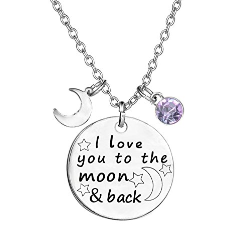 TISDA Birthstone Crystals Necklace,I Love You To The Moon And Back Jewelry Necklace (June)