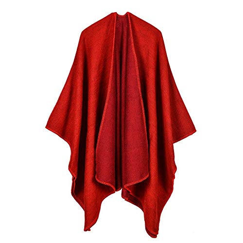 Autunno Inverno Scialle Aperto Anteriore Tinta Unita Grande Forcella Mantelle Cappotto Caldo Mantello Poncho Mantelle (4 One Size)