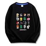 [ビューテ] マインクラフト 子供服 長袖Tシャツ 春秋 キッズ 男の子 女の子 綿100% 可愛い パジャマ 丸首 プリント トップス ブラック 100CM