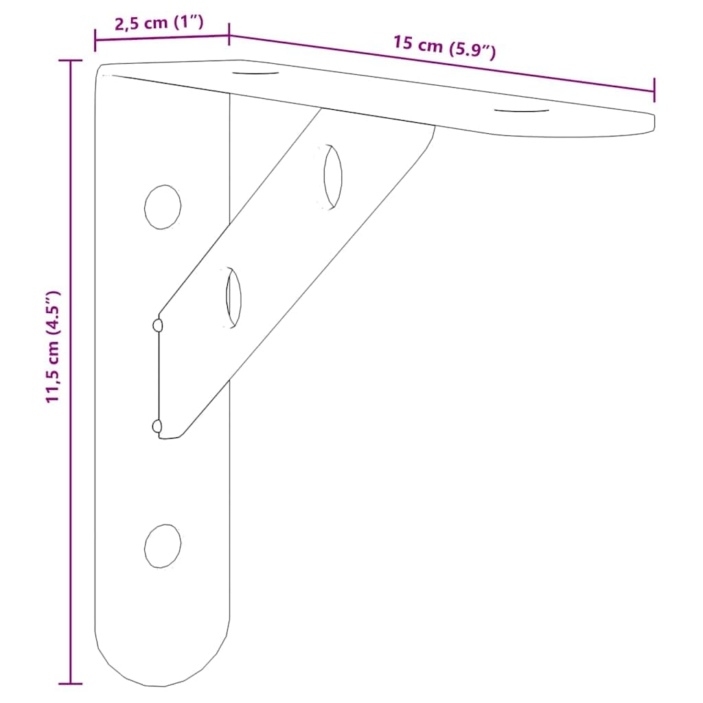 Soportes para estantes de acero inoxidable, 4 unidades, 15 x 2,5 x 11,5 cm, plateados, con tornillos y tacos para estante de pared, consola de pared, estante colgante, ahorra espacio y