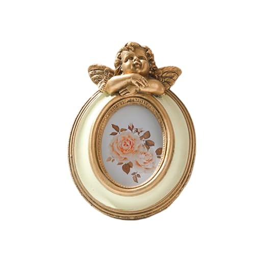 CCUUHJ Small Vintage Cherub Angel Oval Picture Frame, Antique Gold