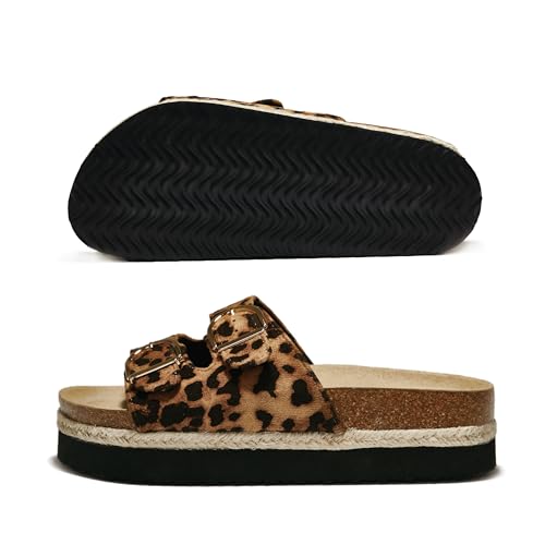 Image of PepStep Slide Sandals for Women with Soft Cork Footbed and Strap, Ladies Fashion Platform Slide Sandals Comfortable Slip On Style