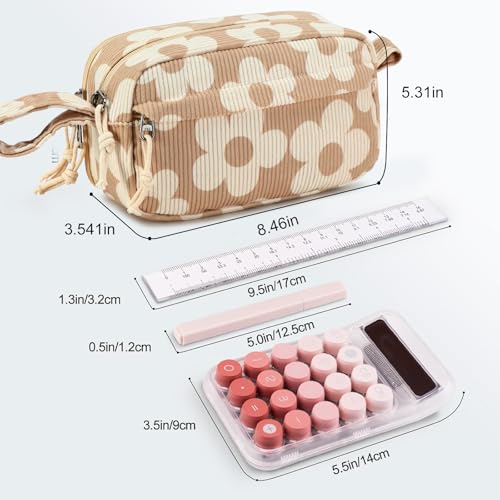 Image of Bluboon Big Capacity Pencil Case Pencil Pouch Pen Case School Supplies Cute Pencil Box Pencil Bag for Teen Girls Boys Women Man (Flower Brown)