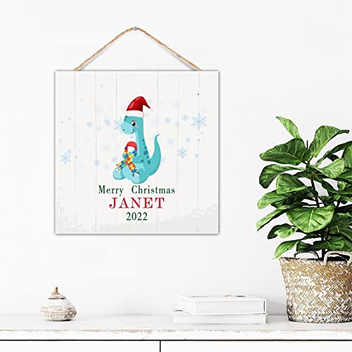 Décoration murale bois dinosaure violet Noël 30cm - 2