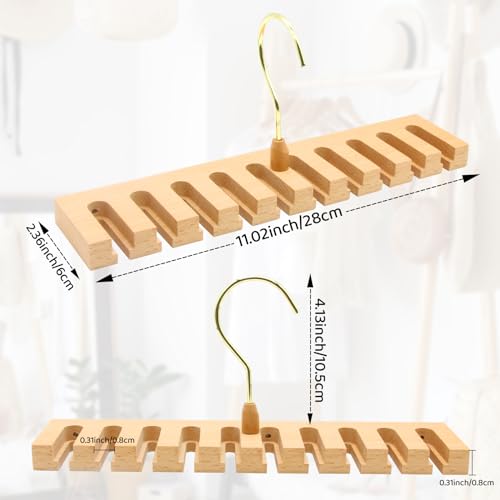 LMSAWK Holzgürtel-Aufhänger, 360 Grad Drehbar Gürtelhalter, Kleiderbügel für Gürtel, 10 Fächer, für Schrank, Holzfarbe